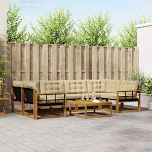 Zunanja garnitura za sedenje z blazino 7 pcs Naravna in bež