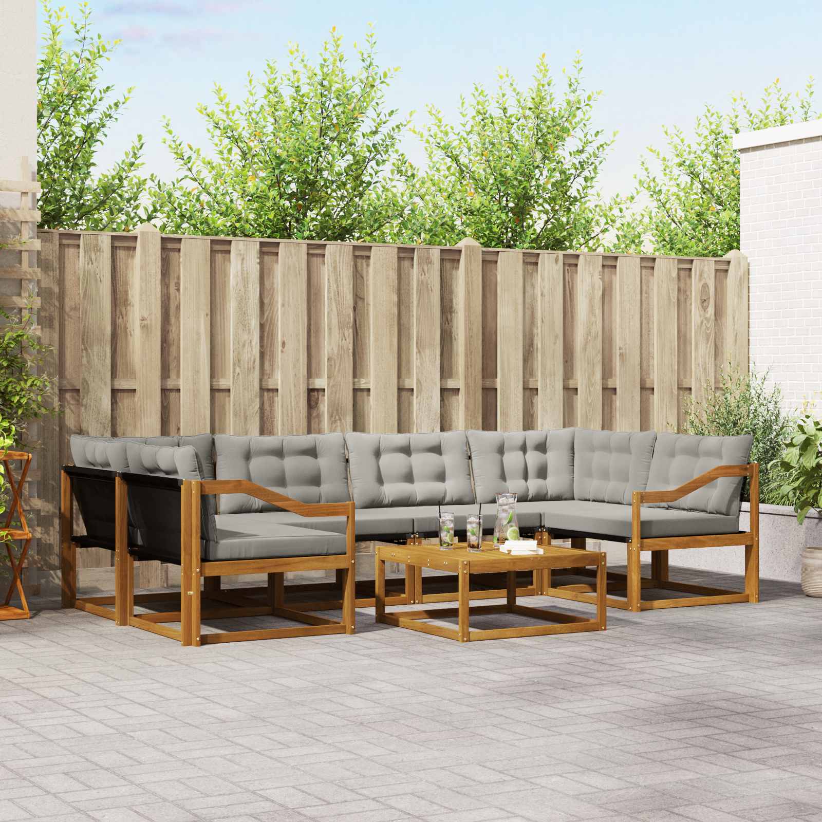 vidaXL Outdoor-Sofagarnitur mit Kissen 7 pcs Natürlich und Hellgrau