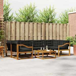 Zunanja garnitura za sedenje z blazino 7 pcs Naravna in črna