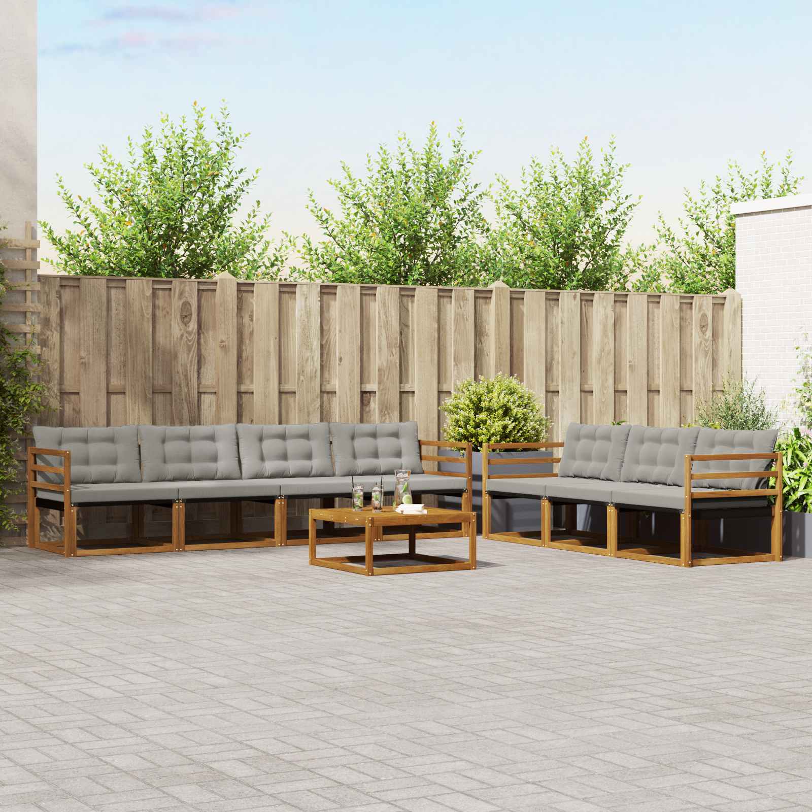 vidaXL Outdoor-Sofagarnitur mit Kissen 8 pcs Natürlich und Hellgrau