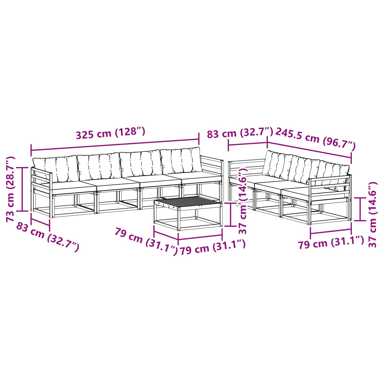 Zunanja garnitura za sedenje 8 pcs Naravna in svetlo siva - slika 9