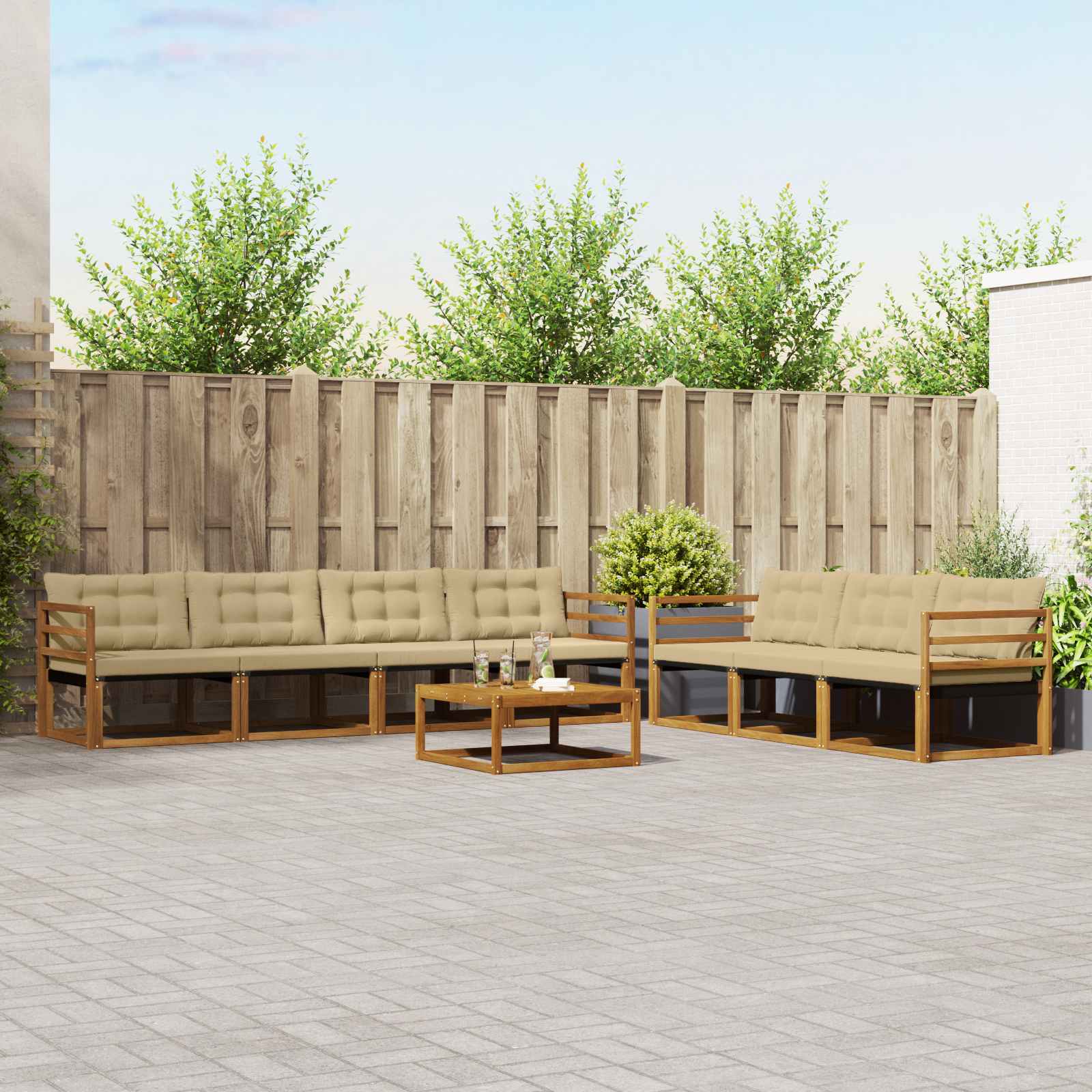 Zunanja garnitura za sedenje z blazino 8 pcs Naravna in bež