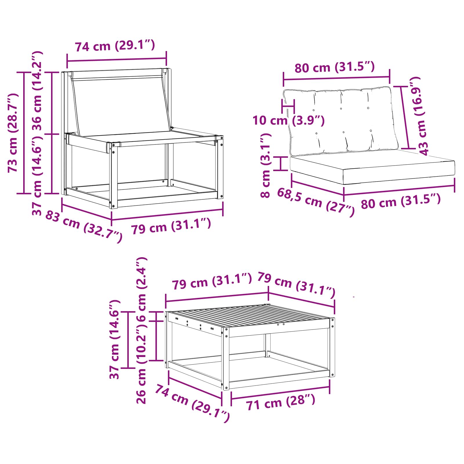 Zunanja garnitura za sedenje z blazino 8 pcs Naravna in bež - slika 10