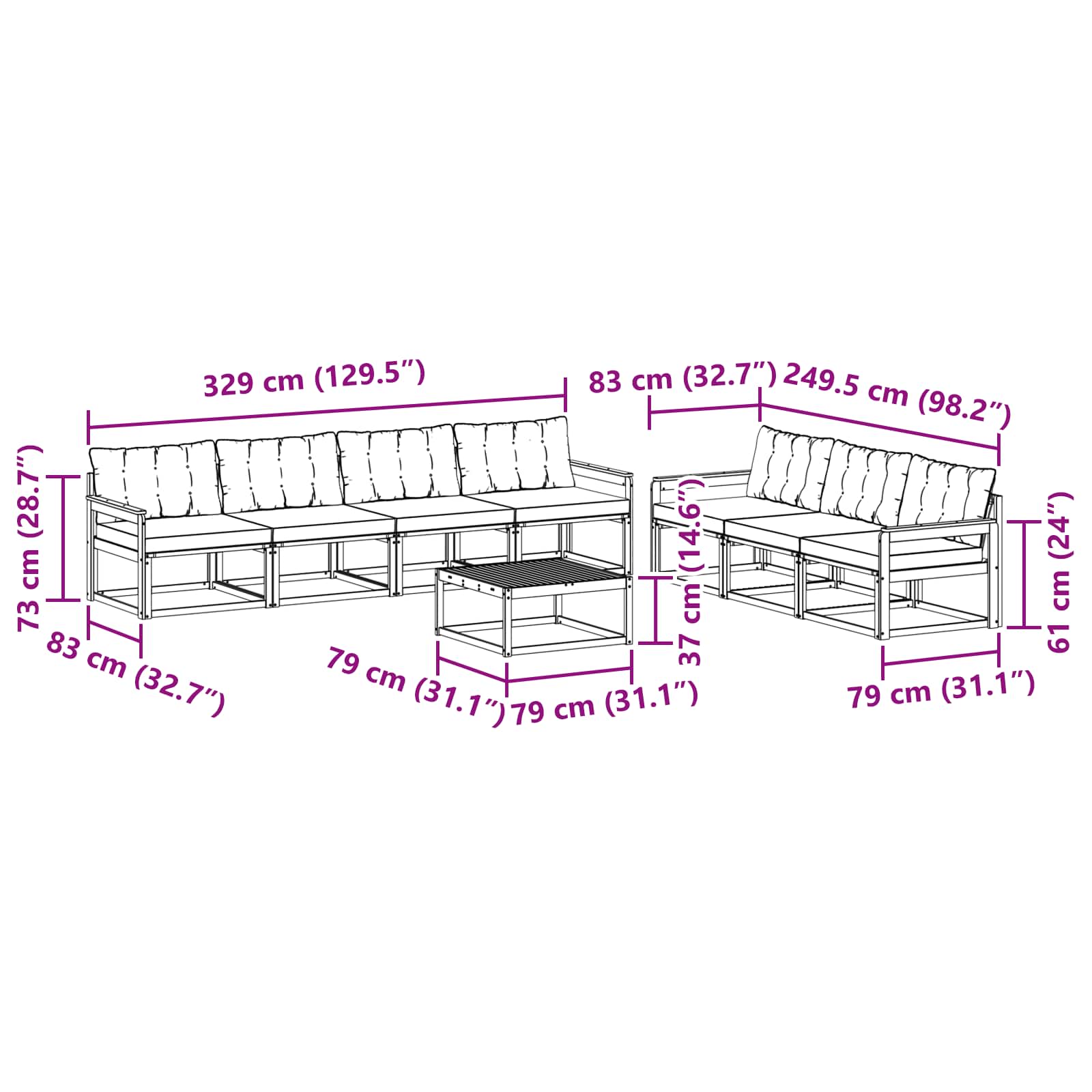 Zunanja garnitura za sedenje 8 pcs Naravna in svetlo siva - slika 9