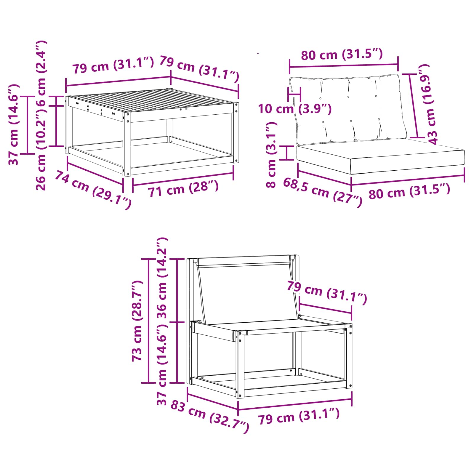 Zunanja garnitura za sedenje 8 pcs Naravna in svetlo siva - slika 10