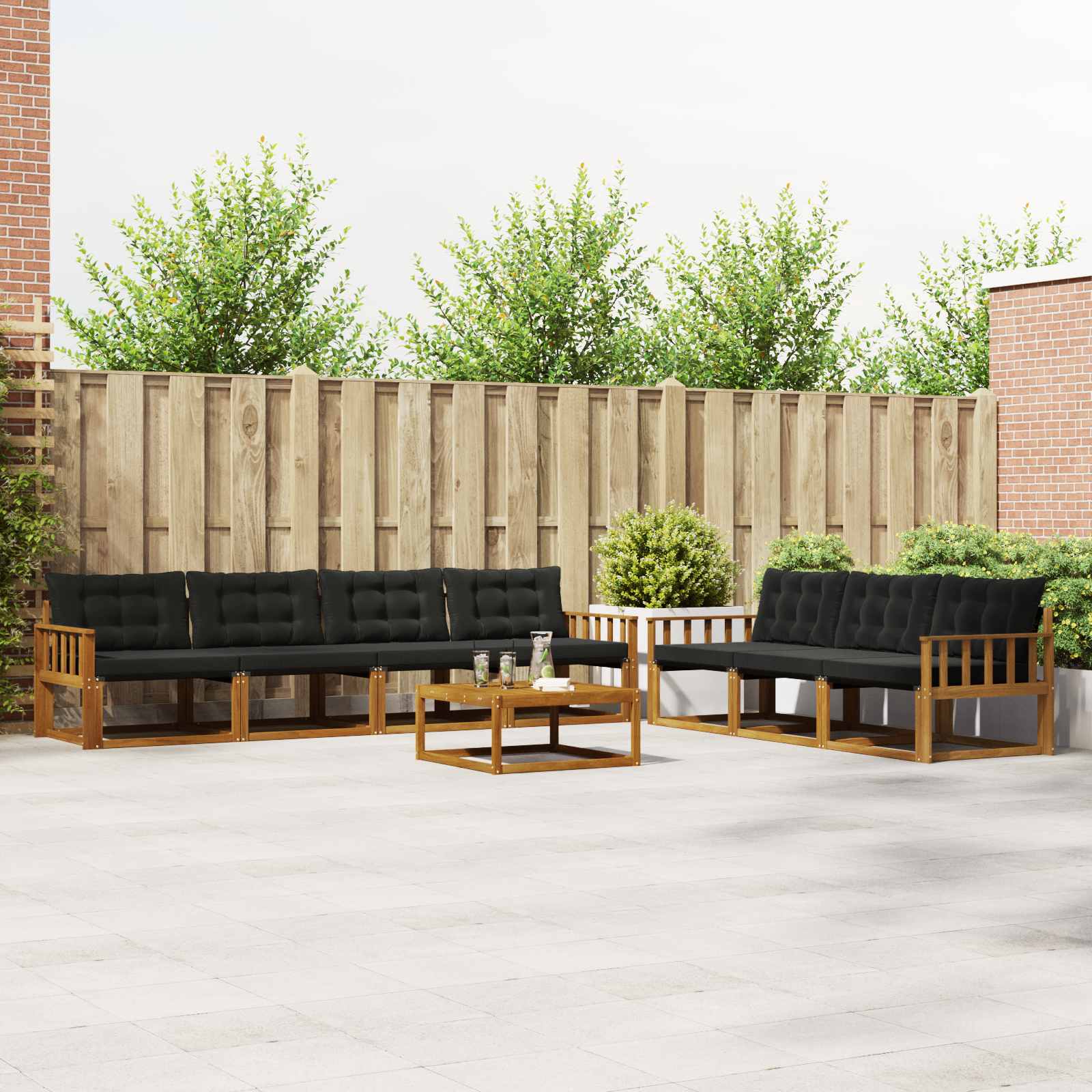 vidaXL Outdoor-Sofagarnitur mit Kissen 8 pcs Natürlich und Schwarz