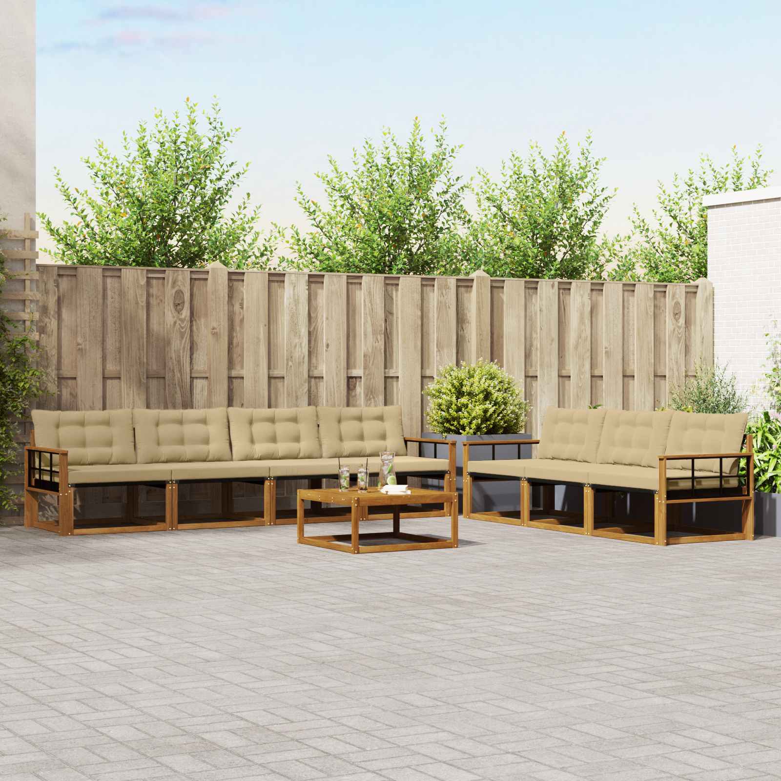 Zunanja garnitura za sedenje z blazino 8 pcs Naravna in bež