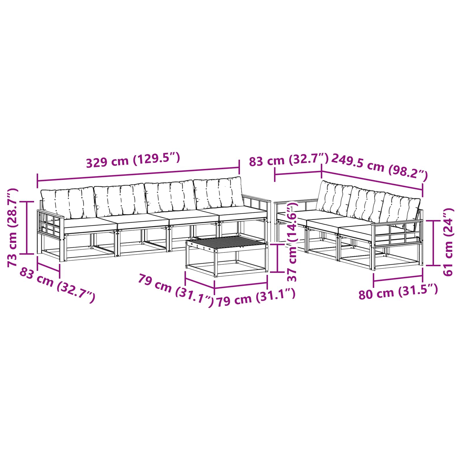 Zunanja garnitura za sedenje z blazino 8 pcs Naravna in bež - slika 12