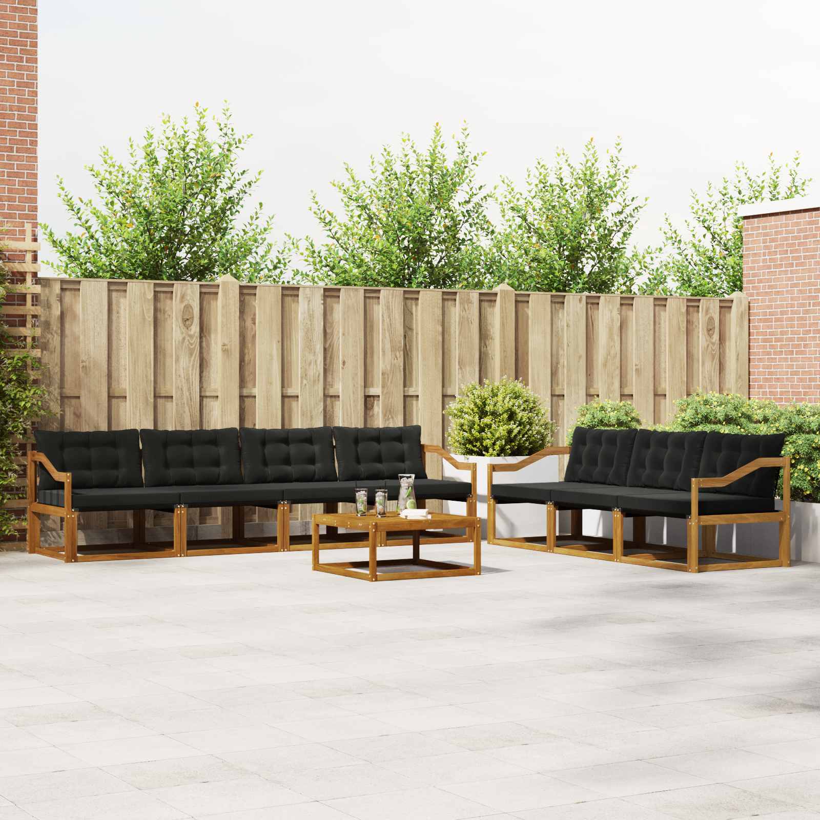 vidaXL Outdoor-Sofagarnitur mit Kissen 8 pcs Natürlich und Schwarz