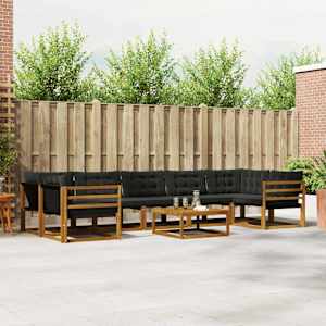 Zunanja garnitura za sedenje z blazino 8 pcs Naravna in črna