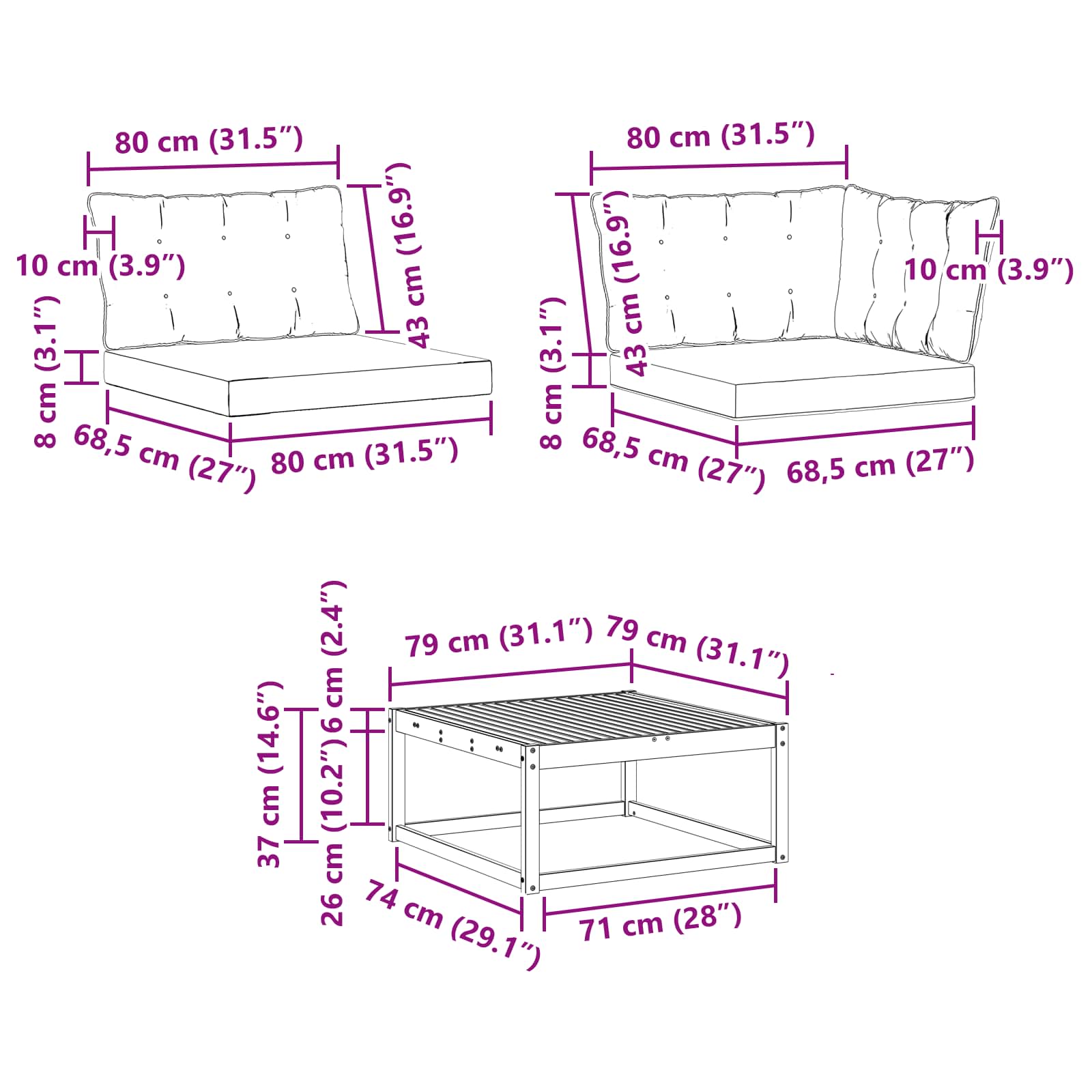 Zunanja garnitura za sedenje z blazino 8 pcs Naravna in smetana - slika 12