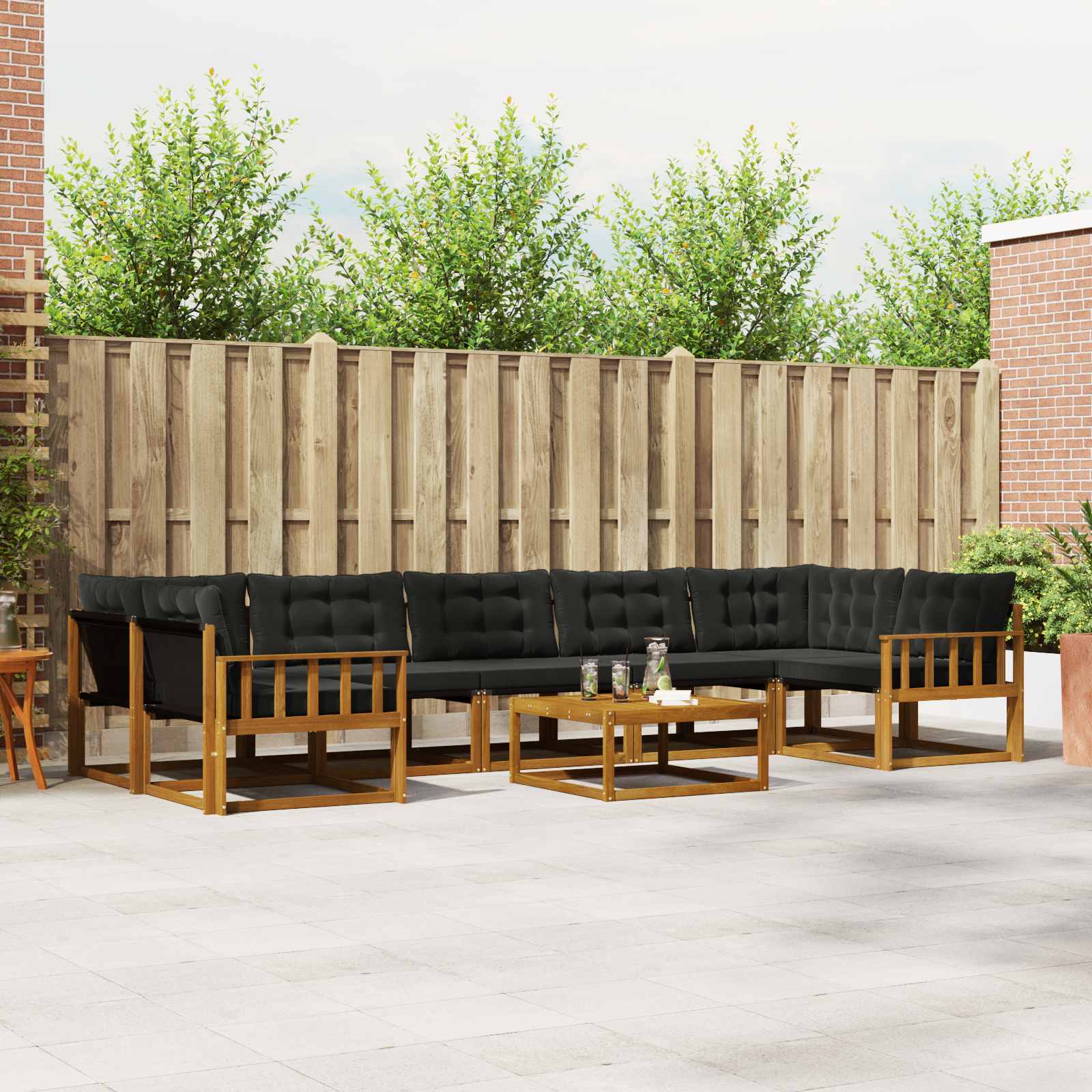 vidaXL Outdoor-Sofagarnitur mit Kissen 8 pcs Natürlich und Schwarz