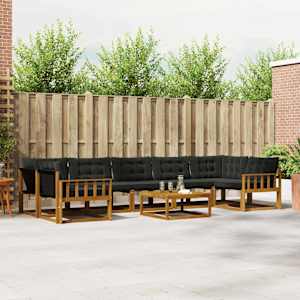 Zunanja garnitura za sedenje z blazino 8 pcs Naravna in črna