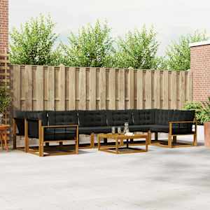 Zunanja garnitura za sedenje z blazino 8 pcs Naravna in črna