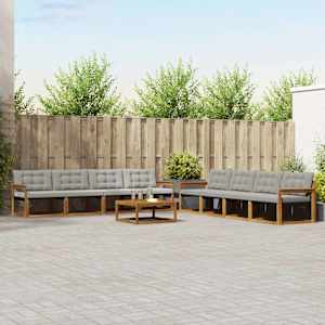 Zunanja garnitura za sedenje 9 pcs Naravna in svetlo siva