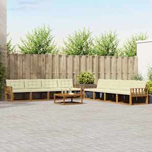 Zunanja garnitura za sedenje z blazino 9 pcs Naravna in smetana