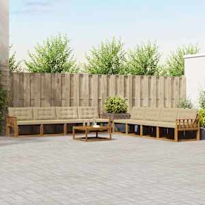 Zunanja garnitura za sedenje z blazino 9 pcs Naravna in bež