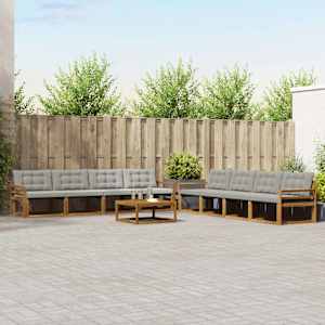 Zunanja garnitura za sedenje 9 pcs Naravna in svetlo siva