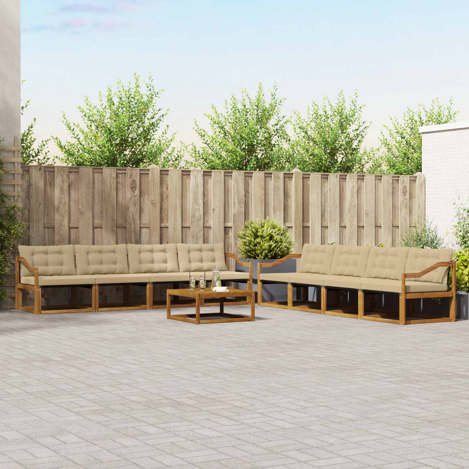 vidaXL Outdoor-Sofagarnitur mit Kissen 9 pcs Natur und Beige