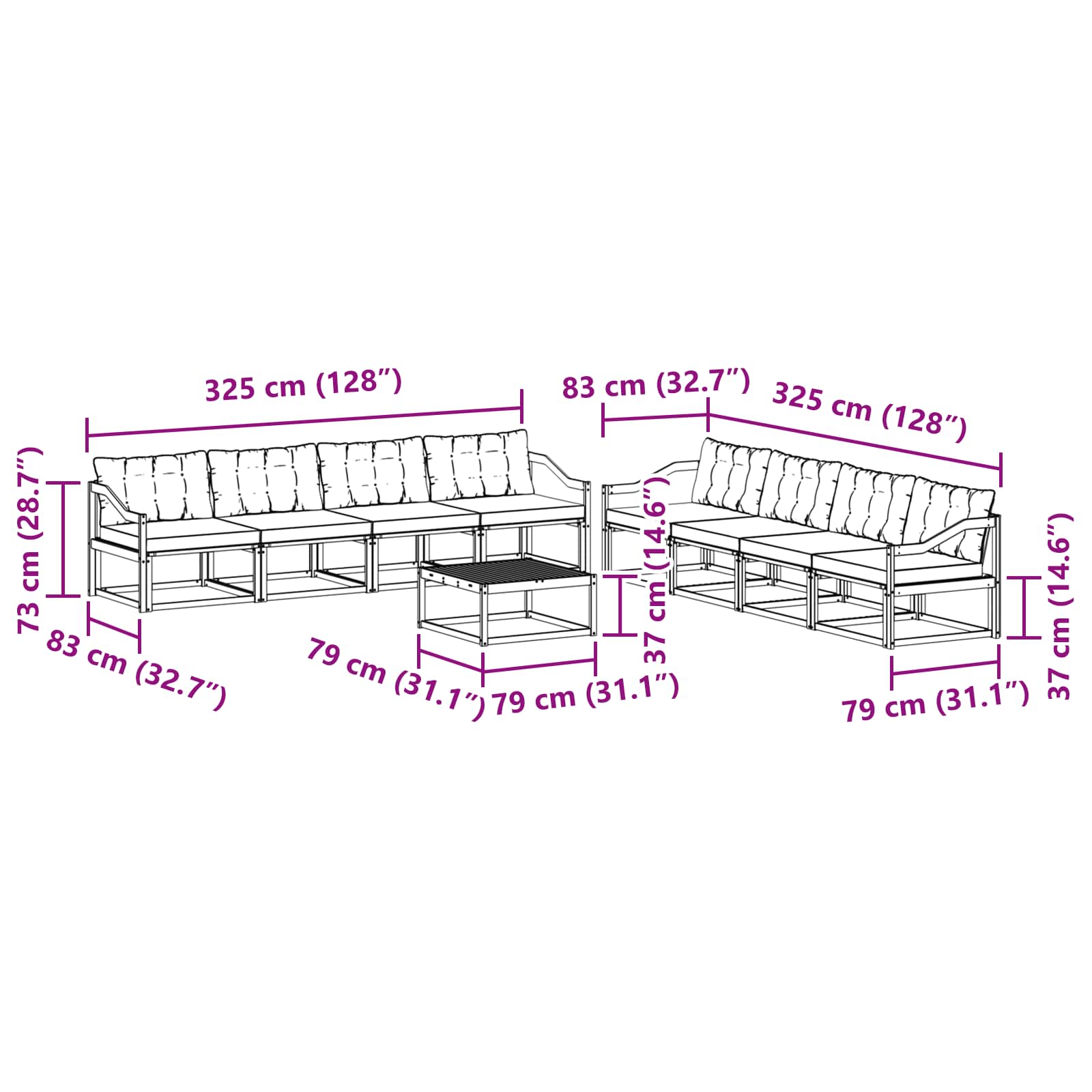 vidaXL Outdoor-Sofagarnitur mit Kissen 9 pcs Natur und Beige – Bild 9