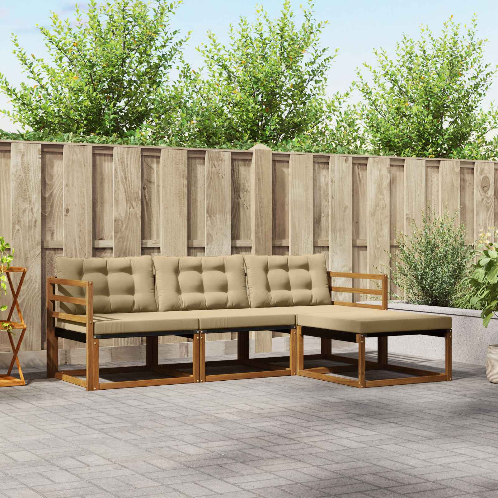 vidaXL Outdoor-Sofagarnitur mit Kissen 4 pcs Natur und Beige