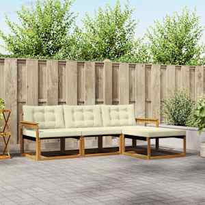 Zunanja garnitura za sedenje z blazino 4 pcs Naravna in smetana