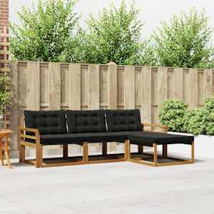 Zunanja garnitura za sedenje z blazino 4 pcs Naravna in črna
