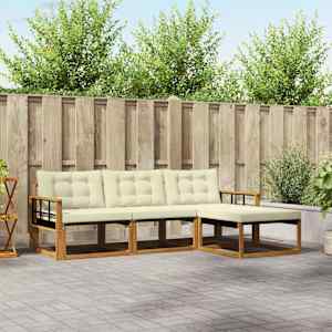 Zunanja garnitura za sedenje z blazino 4 pcs Naravna in smetana