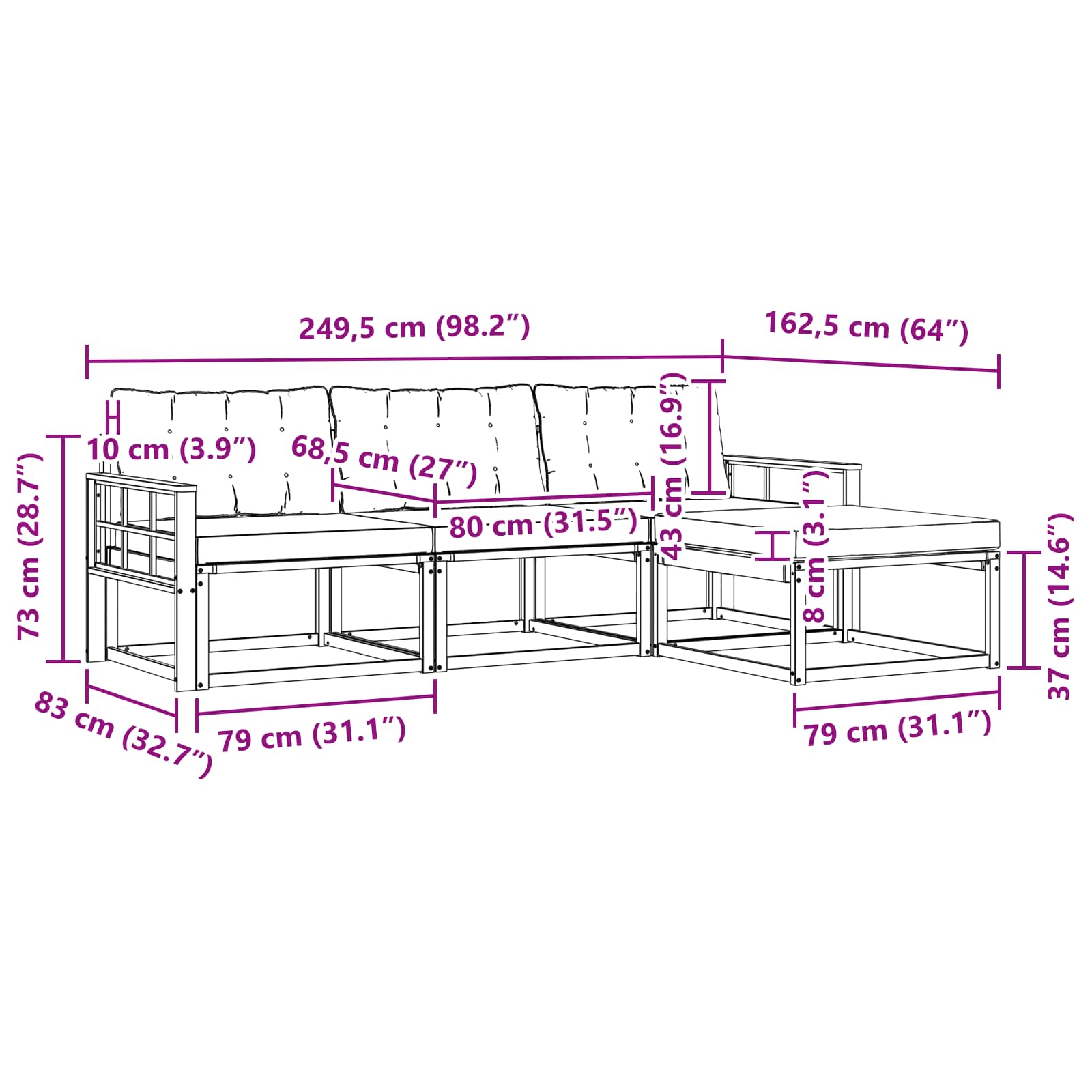 Zunanja garnitura za sedenje 4 pcs Naravna in svetlo siva - slika 8