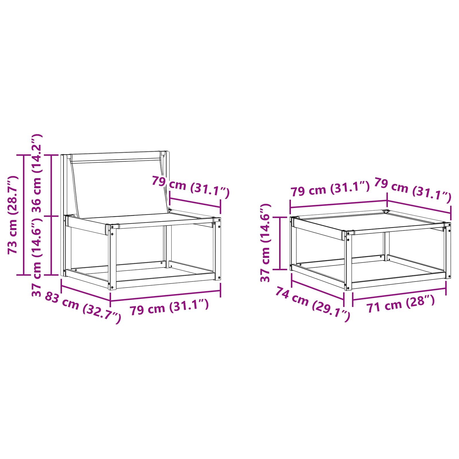 Zunanja garnitura za sedenje 4 pcs Naravna in svetlo siva - slika 9