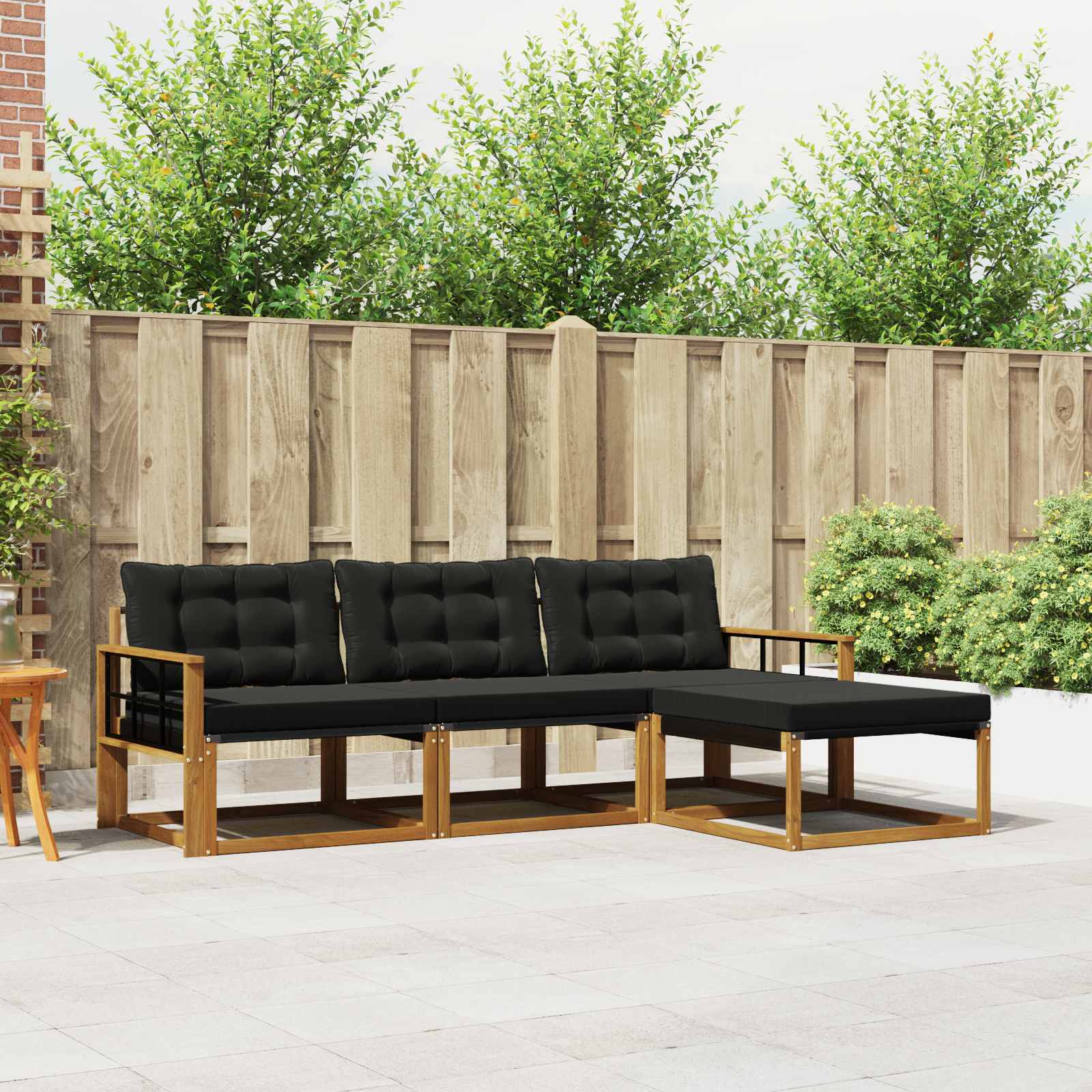 vidaXL Outdoor-Sofagarnitur mit Kissen 4 pcs Natürlich und Schwarz