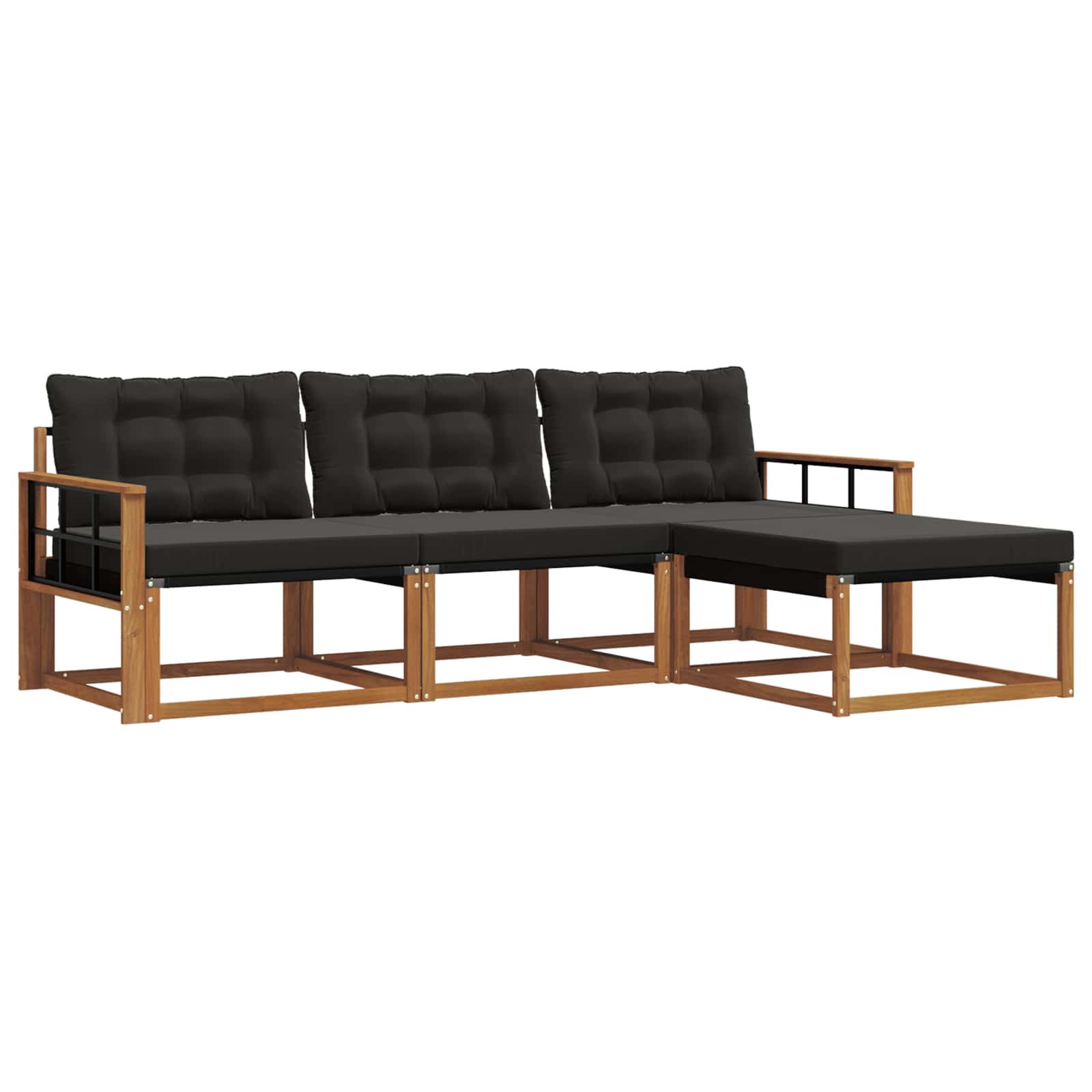 Zunanja garnitura za sedenje z blazino 4 pcs Naravna in črna - slika 2