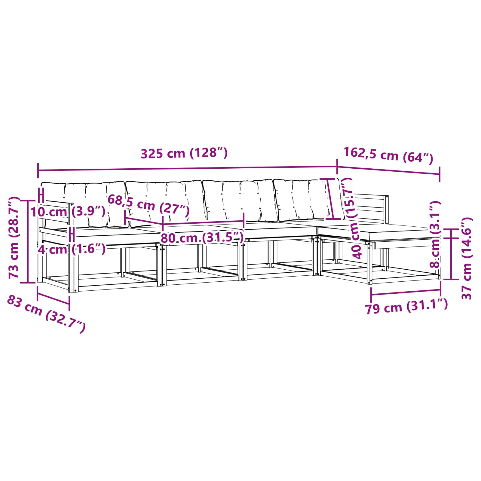 Zunanja garnitura za sedenje 5 pcs Naravna in svetlo siva - slika 8