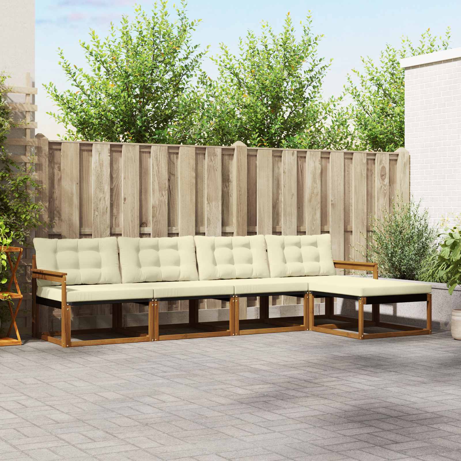 Zunanja garnitura za sedenje z blazino 5 pcs Naravna in smetana