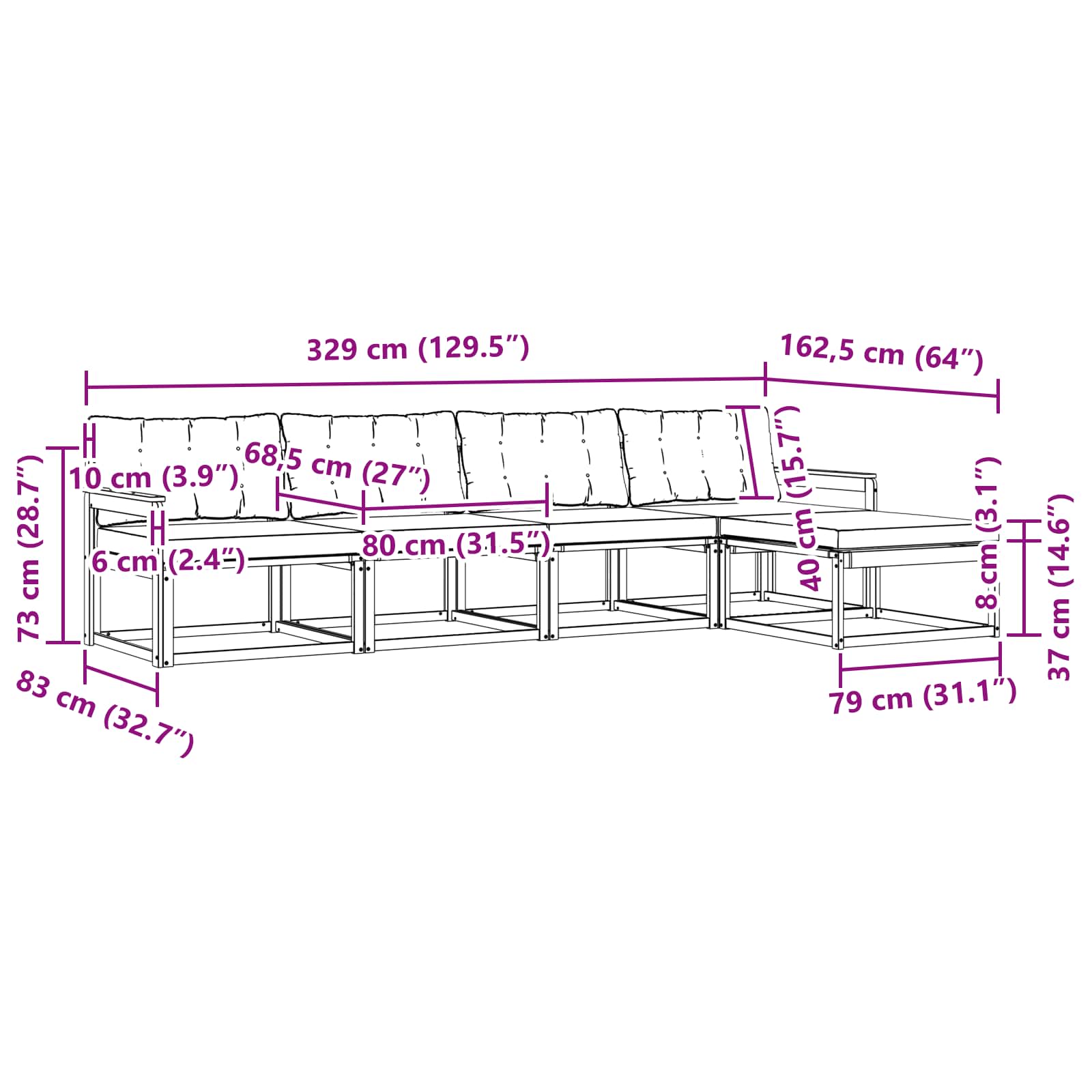 Zunanja garnitura za sedenje z blazino 5 pcs Naravna in smetana - slika 8