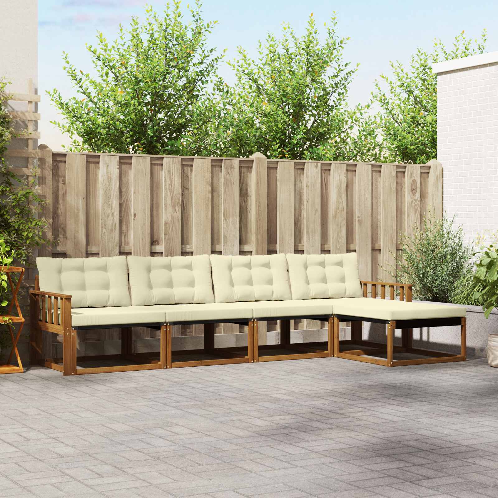 Zunanja garnitura za sedenje z blazino 5 pcs Naravna in smetana