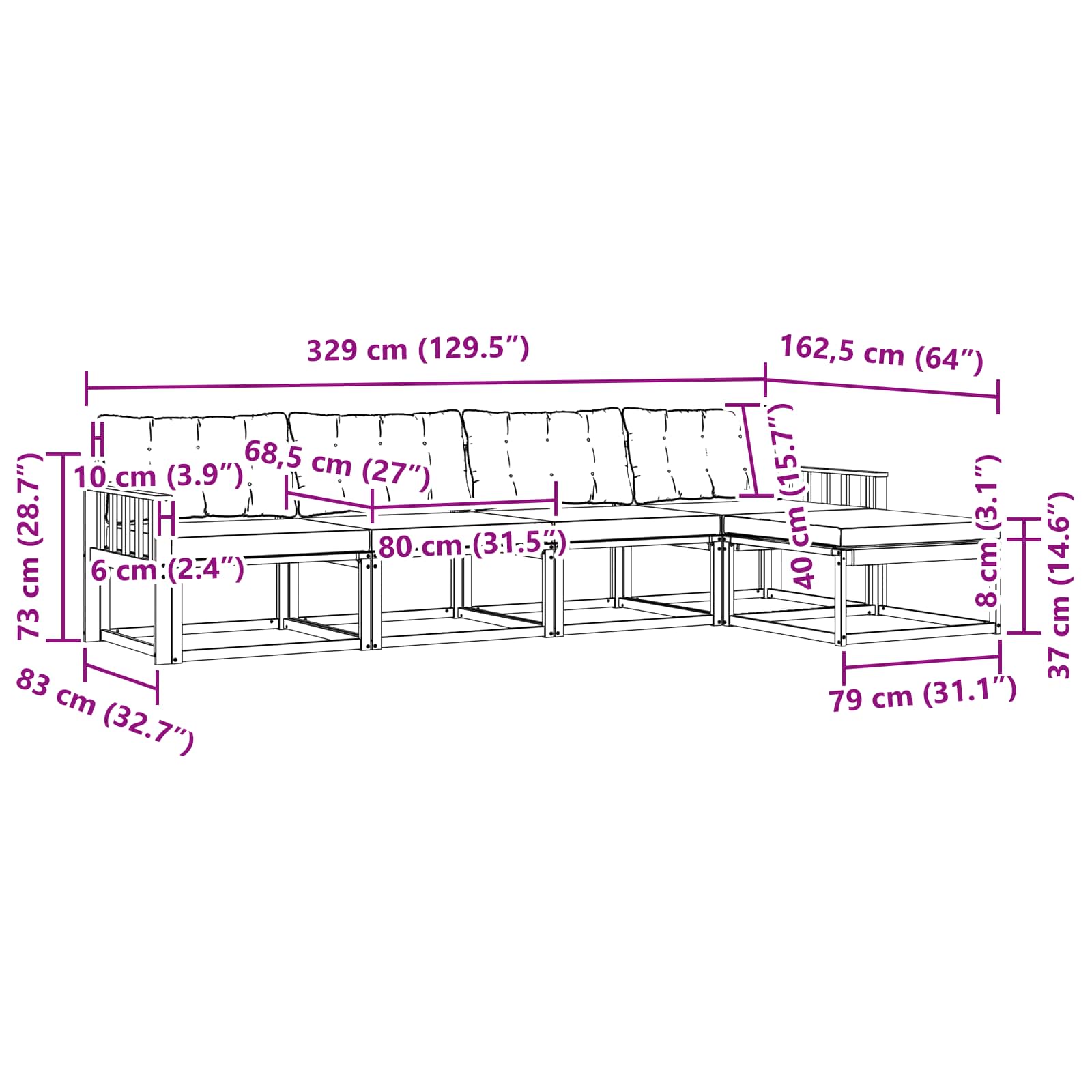 Zunanja garnitura za sedenje z blazino 5 pcs Naravna in smetana - slika 8