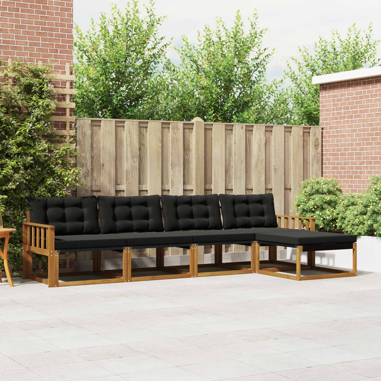 vidaXL Outdoor-Sofagarnitur mit Kissen 5 pcs Natürlich und Schwarz