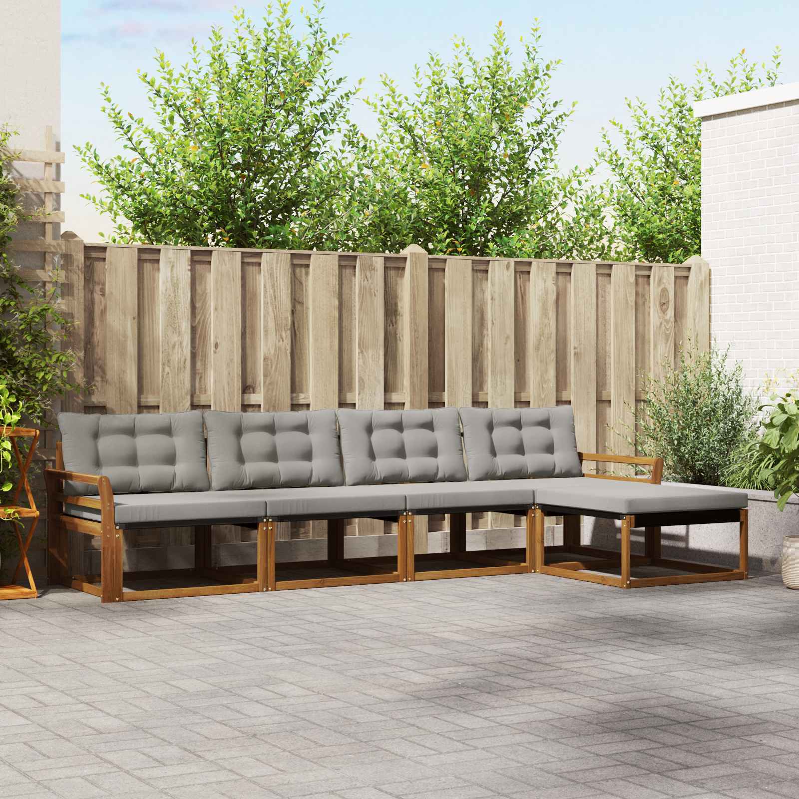 vidaXL Outdoor-Sofagarnitur mit Kissen 5 pcs Natürlich und Hellgrau