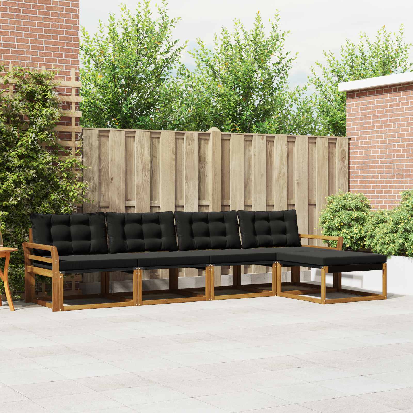 vidaXL Outdoor-Sofagarnitur mit Kissen 5 pcs Natürlich und Schwarz