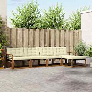 Zunanja garnitura za sedenje z blazino 5 pcs Naravna in smetana