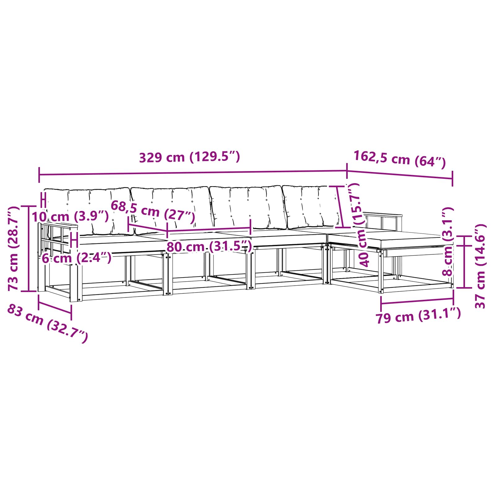 Zunanja garnitura za sedenje 5 pcs Naravna in svetlo siva - slika 8
