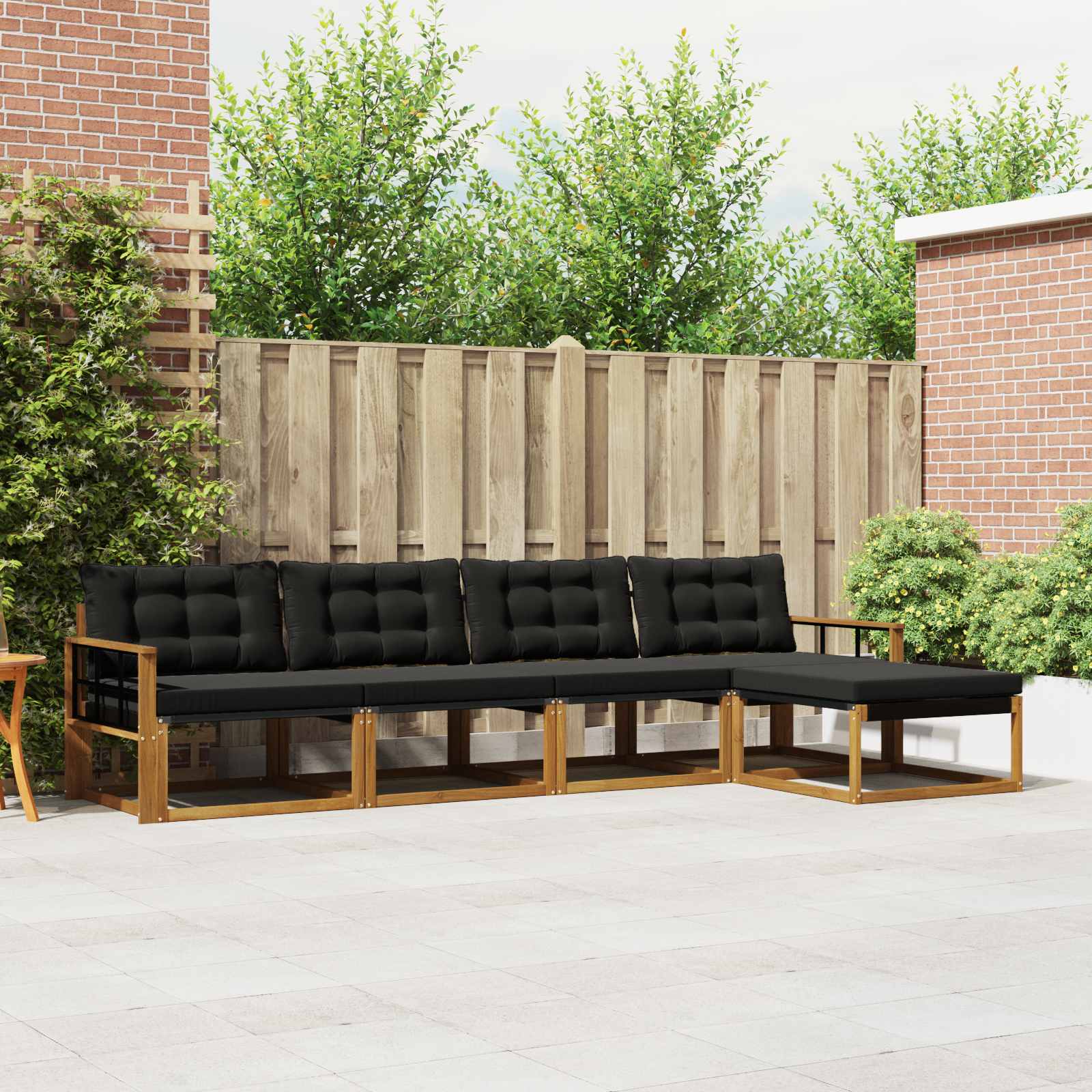 vidaXL Outdoor-Sofagarnitur mit Kissen 5 pcs Natürlich und Schwarz