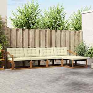 Zunanja garnitura za sedenje z blazino 5 pcs Naravna in smetana