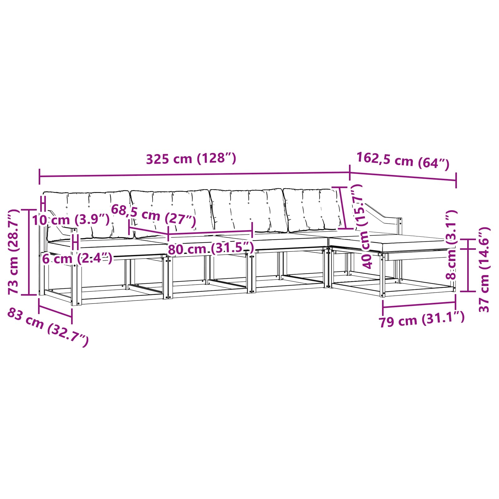 Zunanja garnitura za sedenje z blazino 5 pcs Naravna in smetana - slika 8