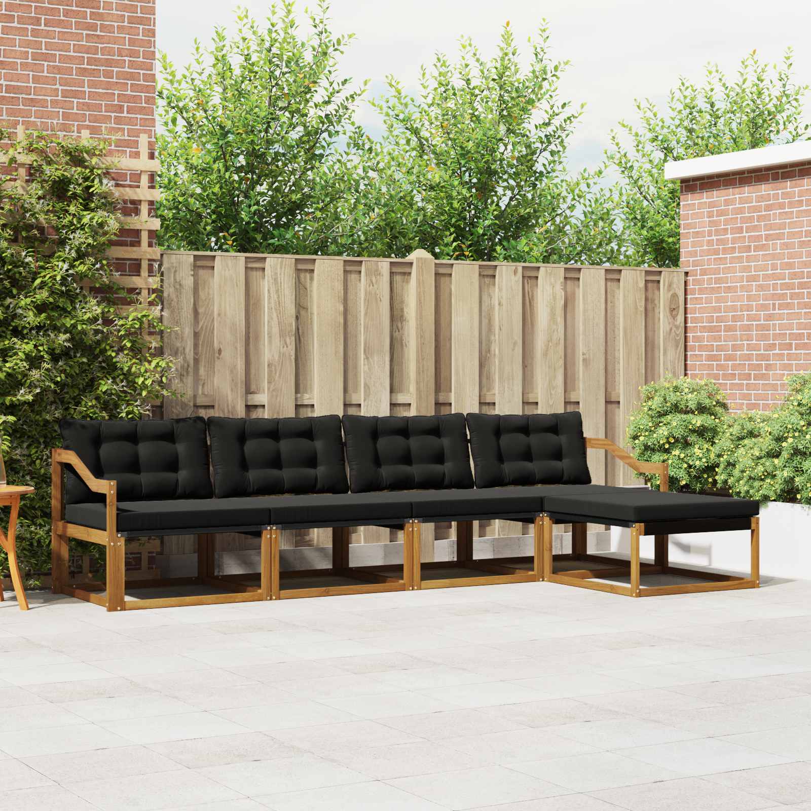 vidaXL Outdoor-Sofagarnitur mit Kissen 5 pcs Natürlich und Schwarz