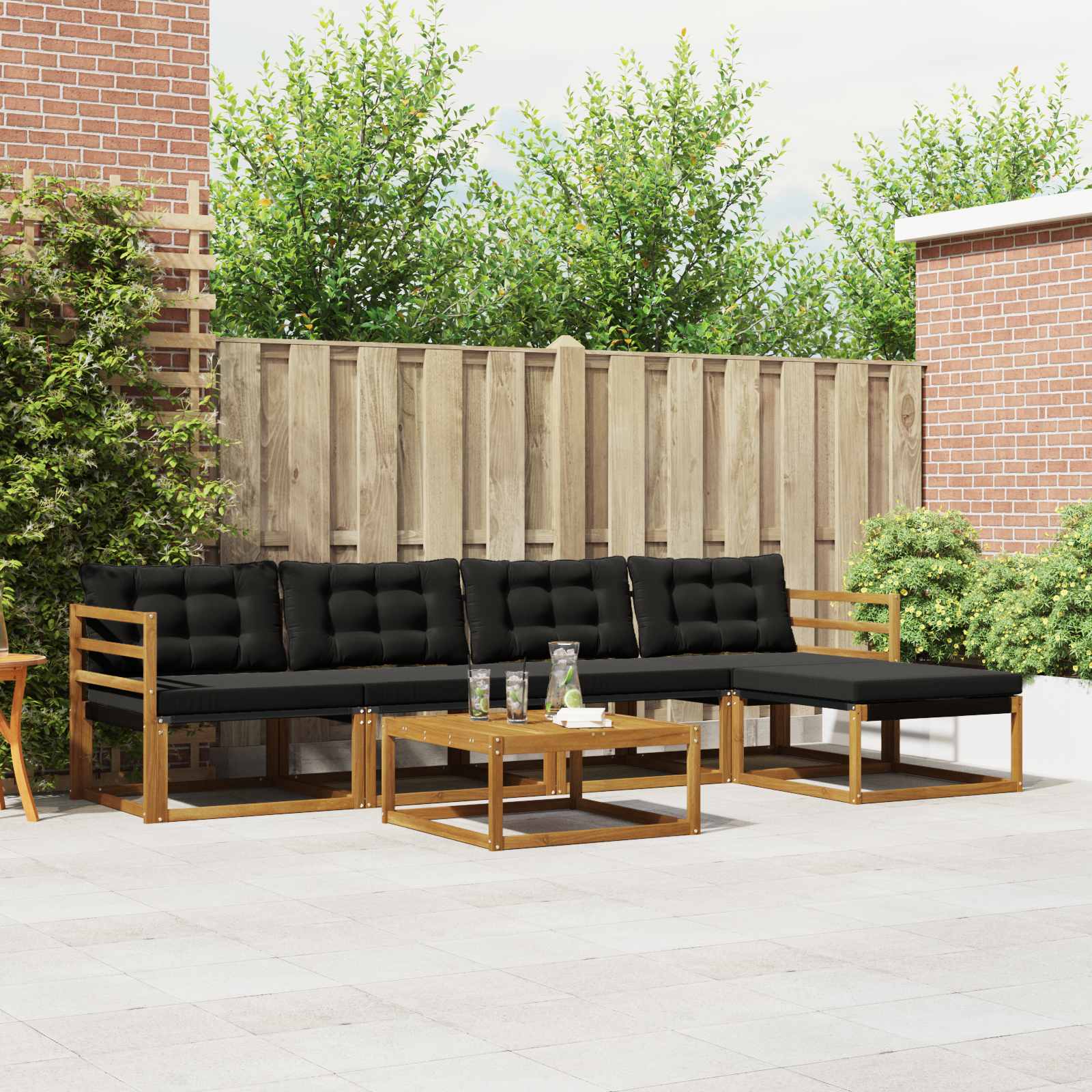 Zunanja garnitura za sedenje z blazino 6 pcs Naravna in črna