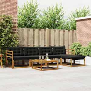 Zunanja garnitura za sedenje z blazino 6 pcs Naravna in črna