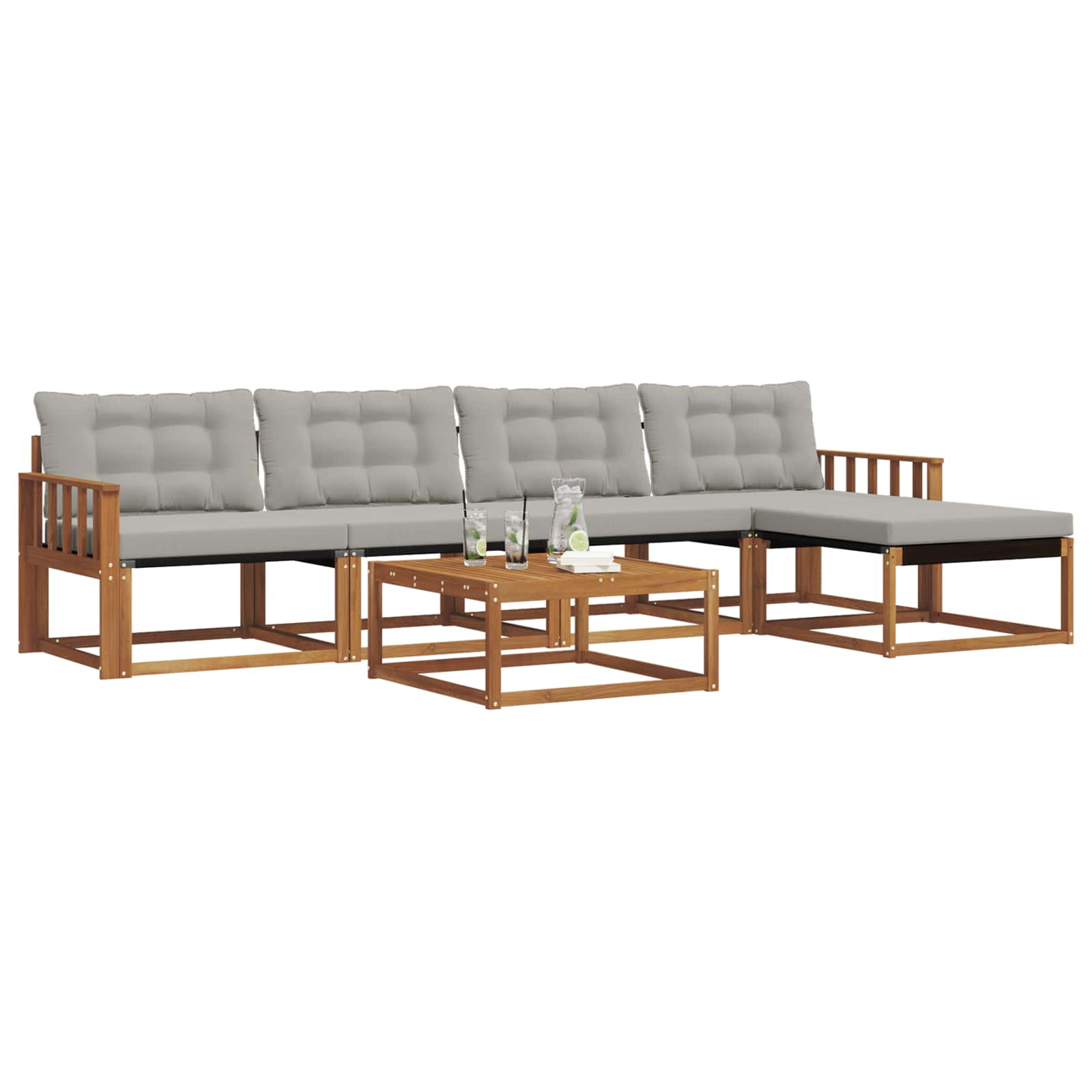 Zunanja garnitura za sedenje 6 pcs Naravna in svetlo siva - slika 3