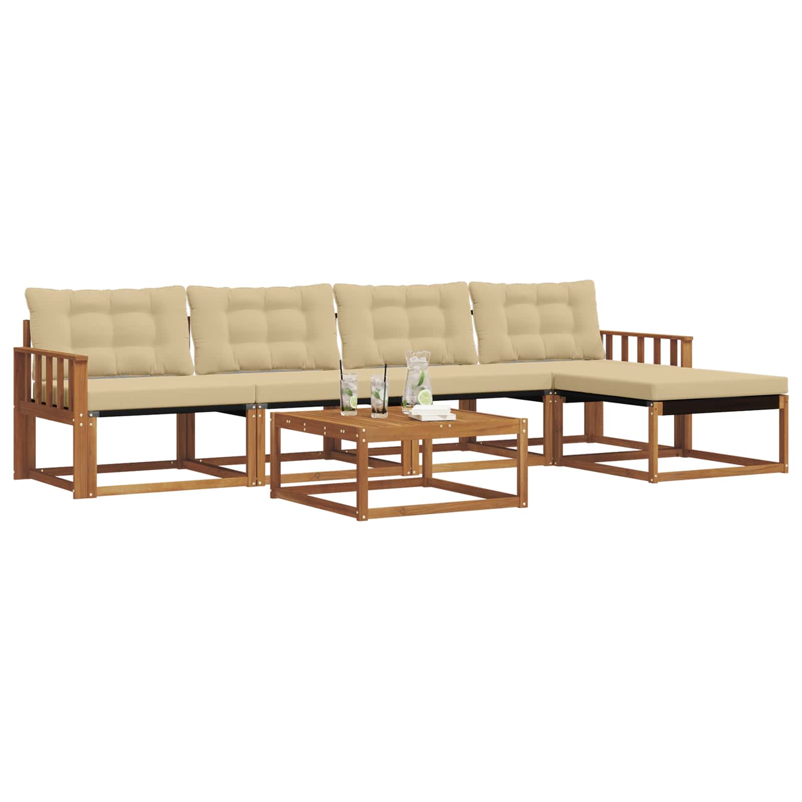 Zunanja garnitura za sedenje z blazino 6 pcs Naravna in bež - slika 3